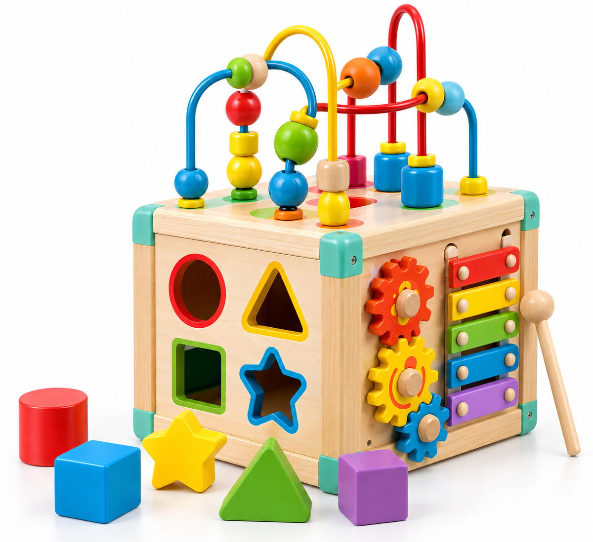 MallaigToys Wooden Activity & Shape Sorting Cube